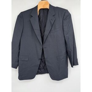 Canali Navy Blue Windowpane Checked Pure‎ Wool Mens Sportcoat Size 54R